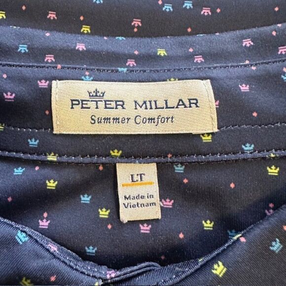 Peter Millar Large Tall Summer Comfort Navy Polo with Colorful Small Crowns - Picture 5 of 6